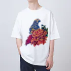 愉快なインコ達のヨウムと花 Oversized T-Shirt