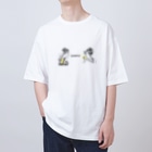 ビールとアート TM-3 Designの名画 × BEER（浮世絵男女）黒線画 Oversized T-Shirt