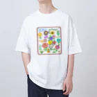のんつ屋の花畑デラックス（茶枠） オーバーサイズTシャツ