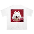 【CPPAS】Custom Pet Portrait Art Studioの 赤い畑の中のサモエドドッグ オーバーサイズTシャツ