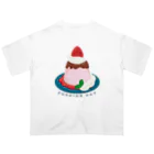 イラスト MONYAAT のバックプリント　毎月25日はプリンの日のプリン　イチゴプリン オーバーサイズTシャツ