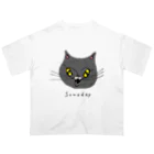 希鳳のグレーの猫 オーバーサイズTシャツ