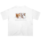 ナナちゃん・ポンちゃんのお店【SUZURI支店】のまんまるねこ（グレー） Oversized T-Shirt