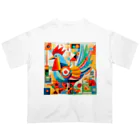 太陽の光に包まれて　Wrapped in Sunlightのモダン鶏アート　Modern Chicken Art オーバーサイズTシャツ