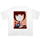 sasame's shopのねことわたし  なぜか 幸せ なんだよ Oversized T-Shirt