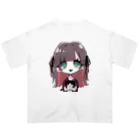 かにぴんくの女の子と猫 オーバーサイズTシャツ