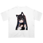 ケモ耳美少女キツネちゃん（AIart）の長い黒髪の愛らしい獣耳の少女 Oversized T-Shirt