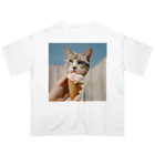 猫雑貨屋　ねこまろのアイスにかぶりつく猫 オーバーサイズTシャツ