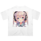 hide-の可愛いヘッドフォンガール オーバーサイズTシャツ