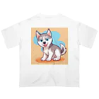 gobosyokaiのかわいいハスキーの子犬のイラストグッズC オーバーサイズTシャツ