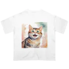 癒しの場｜Healing Placeの癒される幸せそうな猫の水彩画　A soothing and happy cat watercolor painting. オーバーサイズTシャツ