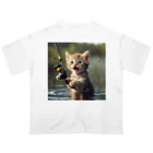 No Fishing No Life の釣れたにゃ オーバーサイズTシャツ