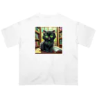 yoiyononakaの図書室の黒猫01 オーバーサイズTシャツ