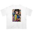 80s pop anime artの彼女はみなぎるエネルギーと魅力を放つ オーバーサイズTシャツ