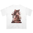 シロクマペンギンのネコちゃんとチョコレートケーキ Oversized T-Shirt