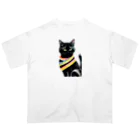 幸運のしっぽの黒猫と虹の首輪 Oversized T-Shirt