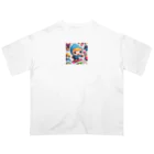 m222web-shopのスノーボードとキャラクターたちのイラストグッズ Oversized T-Shirt