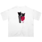 Parallel_merchの黒猫の親子 オーバーサイズTシャツ