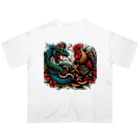 mitsu_tattooの鶏と蛇の喧嘩 オーバーサイズTシャツ