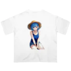 AIオリジナルイラスト　美女男子の華麗なる青髪美少女 オーバーサイズTシャツ