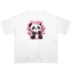 waterpandaの満開桜とパンダ オーバーサイズTシャツ