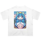 カピパーラ🐻の青い髪の姫とピンクのかわいい生物♪ Oversized T-Shirt