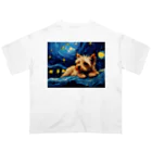 Dog Art Museumの【星降る夜 - ヨークシャーテリア犬の子犬 No.1】 オーバーサイズTシャツ