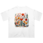 Grazing Wombatのヴィンテージなボヘミアンスタイルの花柄　Vintage Bohemian-style floral pattern オーバーサイズTシャツ