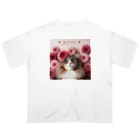 Y m @Y's shopの猫とダリア オーバーサイズTシャツ