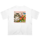 Y m @Y's shopの猫とチューリップ オーバーサイズTシャツ