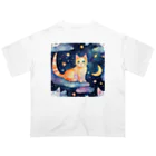 星降る夜にの月と猫 オーバーサイズTシャツ