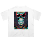 Skeletonのダイナミックなガイコツアート！ オーバーサイズTシャツ