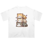 ussi-cowの可愛いネコのイラストシャツ（団子ネコ三段ver） オーバーサイズTシャツ