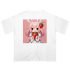 うさぎウサギのいちご大好き、うさみみチャコちゃん オーバーサイズTシャツ