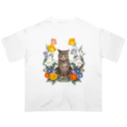 MIdesignの花と猫 オーバーサイズTシャツ