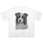 greetenのボーダーコリー　アート犬モノクロ オーバーサイズTシャツ