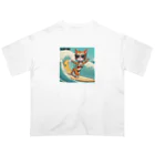 ハワイライフのSURFING猫（女の子バージョン） オーバーサイズTシャツ