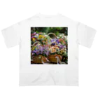 AQUAMETAVERSEの華やかな花が入った花かご　なでしこ1478 オーバーサイズTシャツ