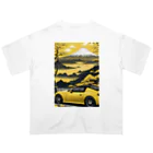 JapanCarStyleの黄色いスポーツカーと日本の風景2 オーバーサイズTシャツ