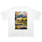 JapanCarStyleの黄色いスポーツカーと日本の風景3 オーバーサイズTシャツ