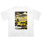 JapanCarStyleの黄色いスポーツカーと日本の風景4 オーバーサイズTシャツ