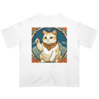 ゆまちゃんの開運雑貨屋さんの夜のミュシャ風招き猫 Oversized T-Shirt