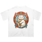 ゆまちゃんの開運雑貨屋さんのカモーンキャット？欧米の招き猫ミュシャ風 Oversized T-Shirt