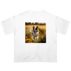 zigerparkのお花畑を駆ける犬 オーバーサイズTシャツ