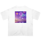 chan-takehaniの夕暮れの湖と幻想的な花火 オーバーサイズTシャツ