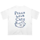 TomoshibiのPeace Love Cats ブルー オーバーサイズTシャツ