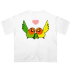 まめるりはことりのハイタッチなかよしコザクラインコ【まめるりはことり】 オーバーサイズTシャツ