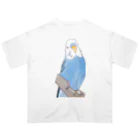 まめるりはことりのセキセイインコちゃんと止まり木【まめるりはことり】 オーバーサイズTシャツ