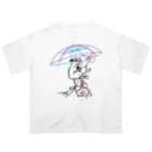 しきいろ(プレビューで見切れていたら修正致しますご連絡どうぞ！)の鳥獣戯画(ポップ/雨傘) オーバーサイズTシャツ