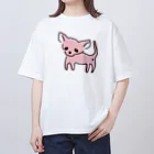 akane_art（茜音工房）のゆるチワワ（ピンク） オーバーサイズTシャツ